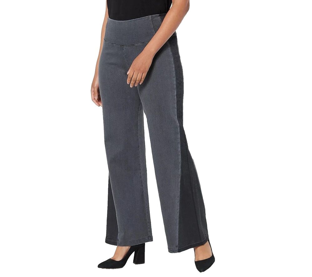 Women with Control Pull-on My Wonder Wide Leg Crop Jeans  Size 10P  Gray & Black
